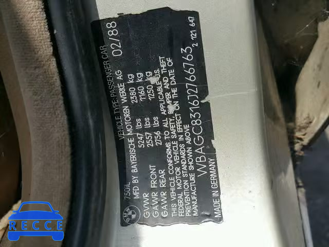 1988 BMW 750 IL WBAGC8316J2766763 image 9