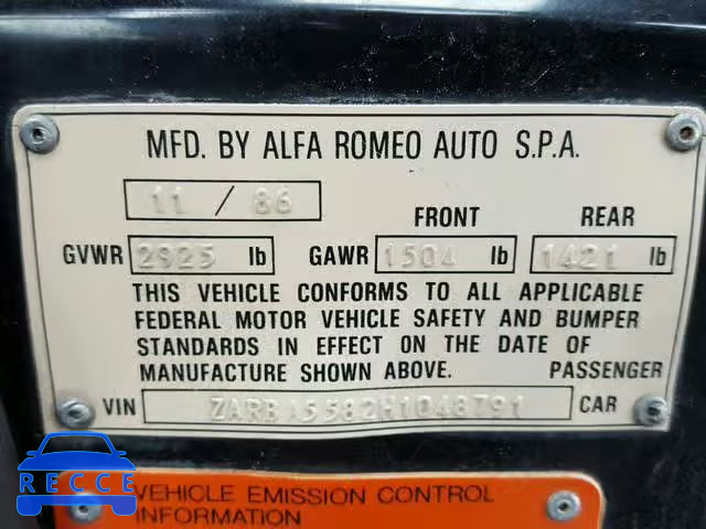 1987 ALFA ROMEO SPIDER VEL ZARBA5582H1048791 image 9