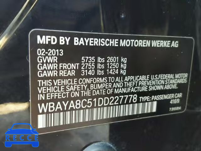 2013 BMW 750I WBAYA8C51DD227778 зображення 9