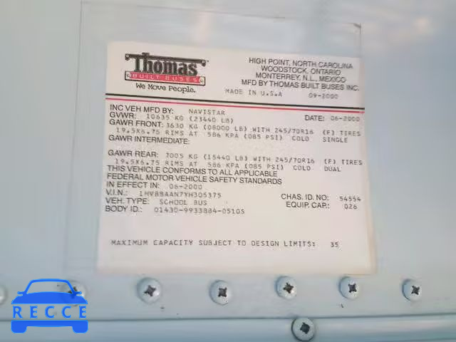 2000 INTERNATIONAL 3000 3800 1HVBBAAN7YH305375 зображення 9