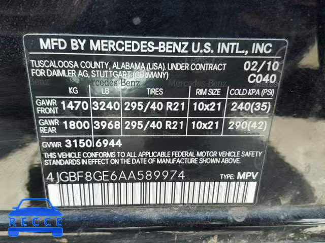 2010 MERCEDES-BENZ GL 550 4MA 4JGBF8GE6AA589974 image 9