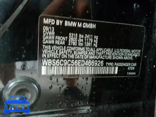 2014 BMW M6 GRAN CO WBS6C9C56ED466926 зображення 9