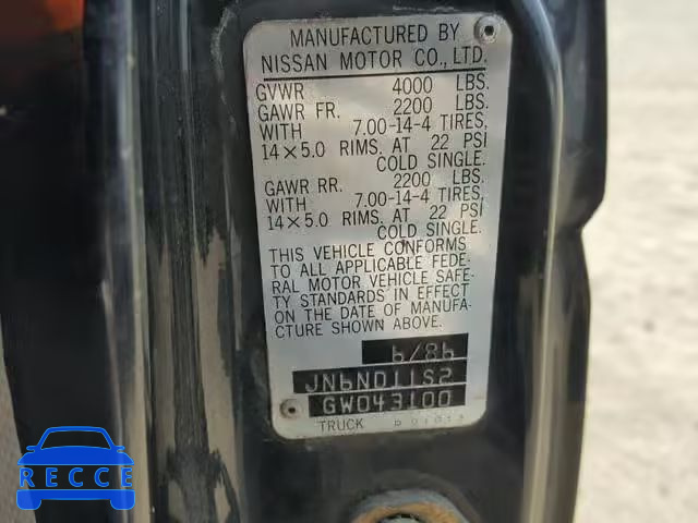 1986 NISSAN D21 SHORT JN6ND11S2GW043100 image 9