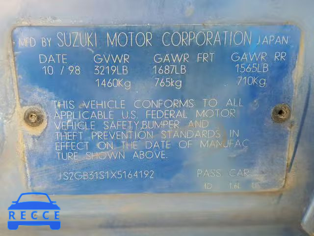 1999 SUZUKI ESTEEM GL JS2GB31S1X5164192 image 9