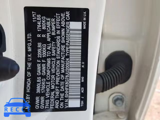 2018 HONDA CIVIC TYPE SHHFK8G78JU200924 image 9