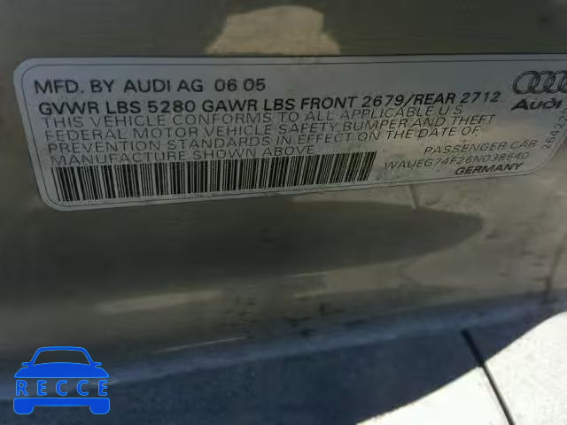 2006 AUDI A6 S-LINE WAUEG74F26N038640 Bild 9