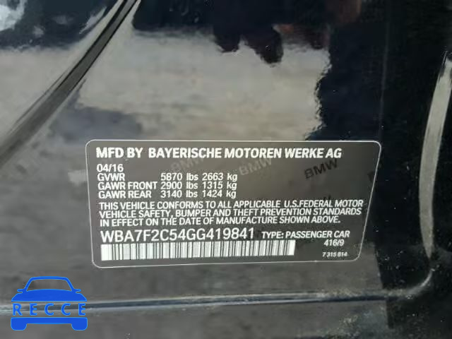 2016 BMW 750 XI WBA7F2C54GG419841 зображення 9