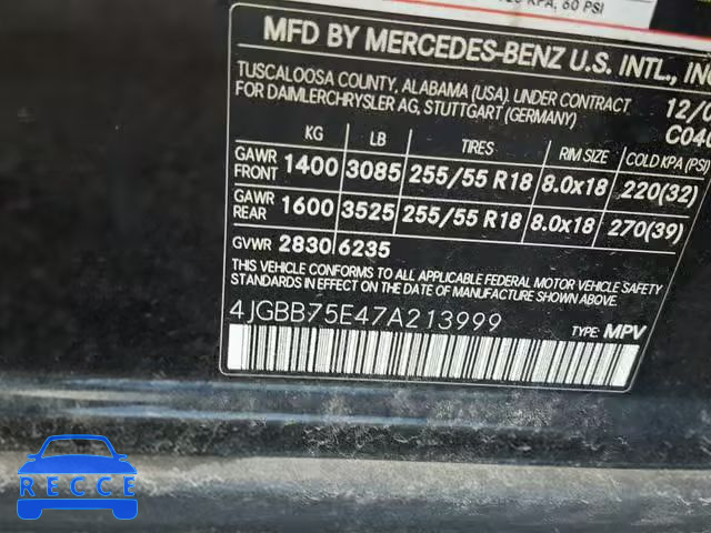 2007 MERCEDES-BENZ ML 500 4JGBB75E47A213999 Bild 9