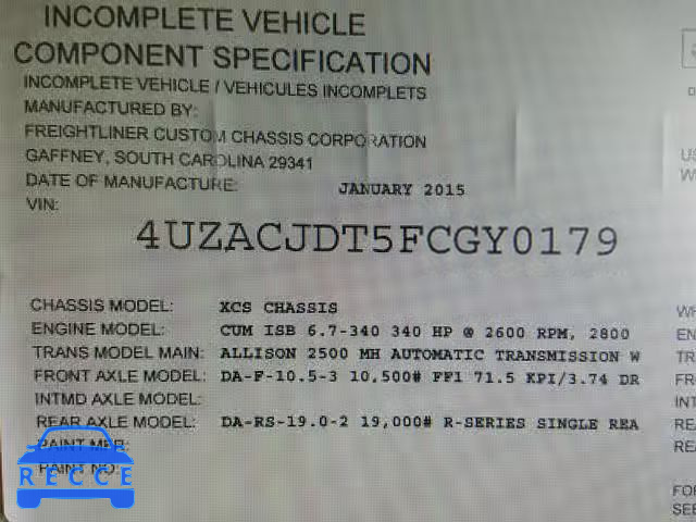 2015 FREIGHTLINER CHASSIS XC 4UZACJDT5FCGY0179 image 9