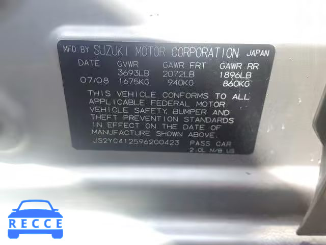 2009 SUZUKI SX4 BASE JS2YC412596200423 image 9
