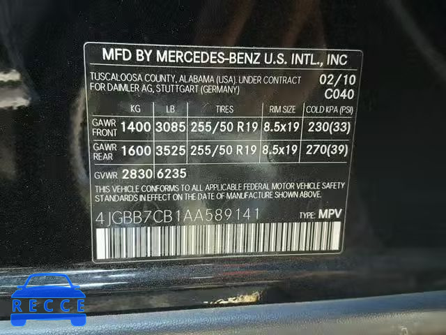2010 MERCEDES-BENZ ML 550 4MA 4JGBB7CB1AA589141 image 9