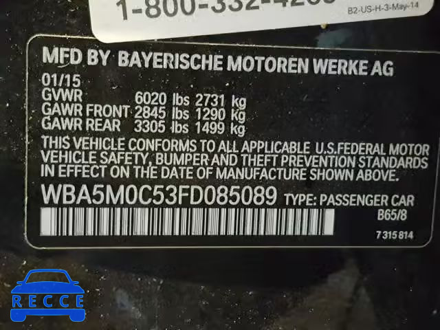 2015 BMW 550 XIGT WBA5M0C53FD085089 image 9