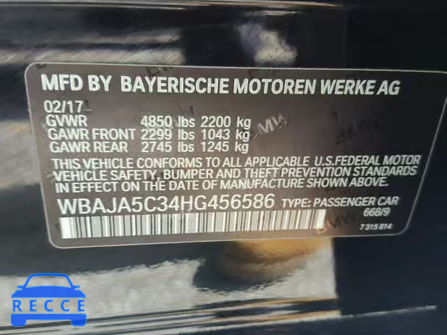 2017 BMW 530 I WBAJA5C34HG456586 зображення 9