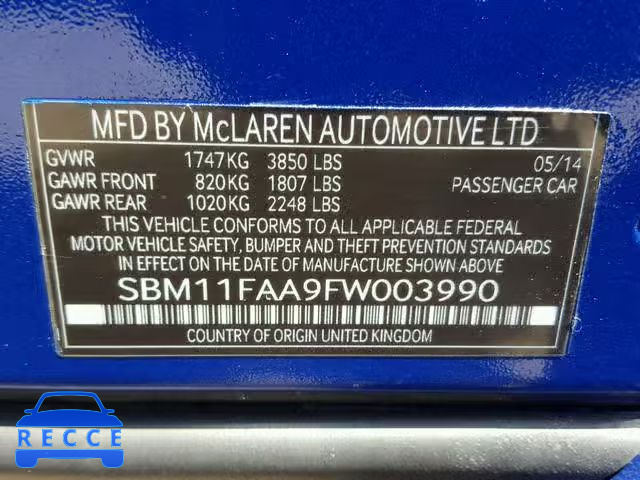 2015 MCLAREN AUTOMATICOTIVE 650S SPIDE SBM11FAA9FW003990 зображення 9