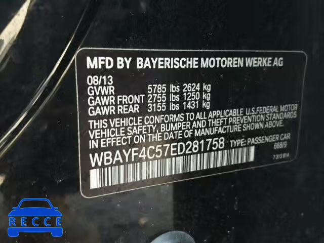 2014 BMW 740 LXI WBAYF4C57ED281758 зображення 9