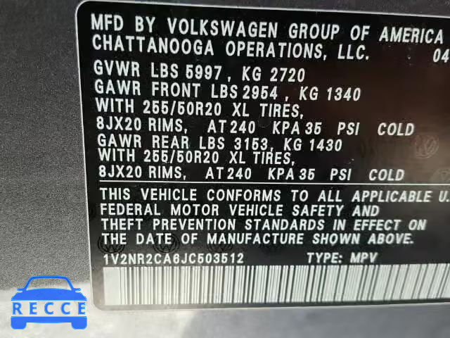 2018 VOLKSWAGEN ATLAS SEL 1V2NR2CA6JC503512 image 9