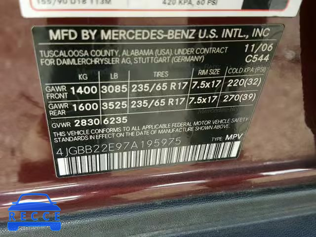2007 MERCEDES-BENZ ML 320 CDI 4JGBB22E97A195975 зображення 9