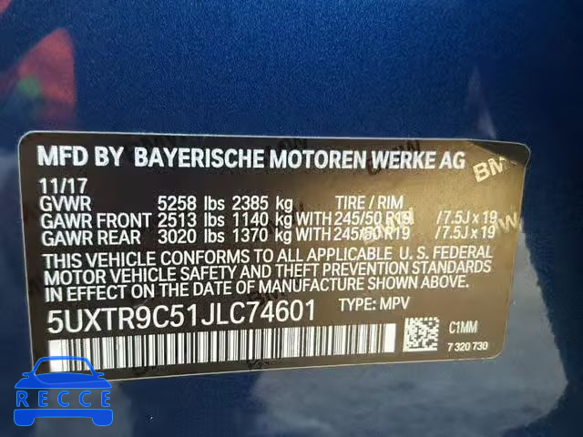 2018 BMW X3 XDRIVEM 5UXTR9C51JLC74601 зображення 9