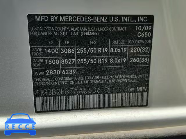 2010 MERCEDES-BENZ ML 350 BLU 4JGBB2FB7AA560659 image 9