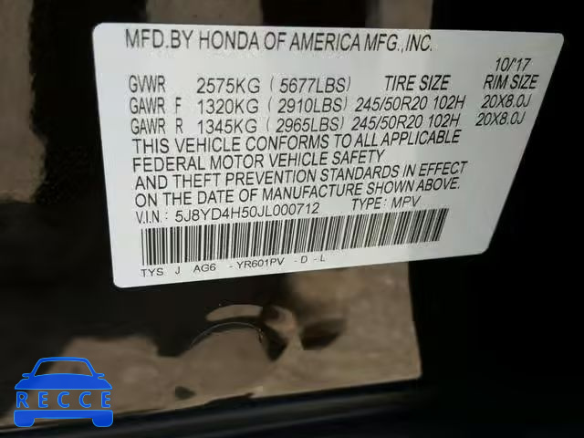 2018 ACURA MDX TECHNO 5J8YD4H50JL000712 image 9