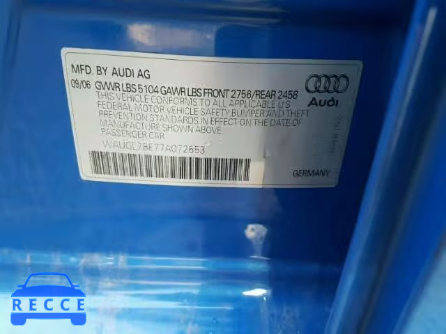 2007 AUDI NEW S4 QUA WAUGL78E77A072653 зображення 9