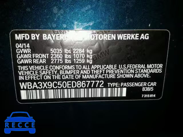 2014 BMW 335 XIGT WBA3X9C50ED867772 зображення 9