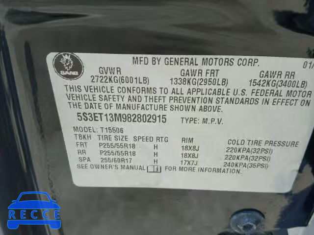 2008 SAAB 9-7X 5.3I 5S3ET13M982802915 image 9
