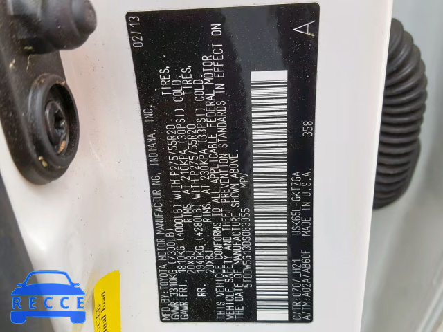 2013 TOYOTA SEQUOIA PL 5TDDW5G13DS083955 Bild 9