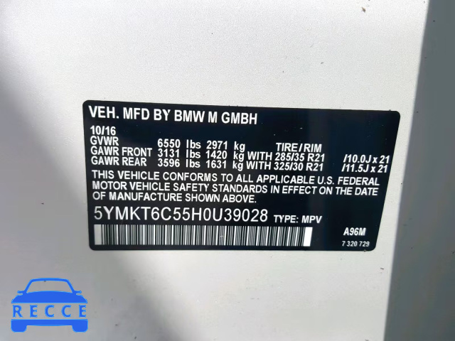 2017 BMW X5 M 5YMKT6C55H0U39028 зображення 9