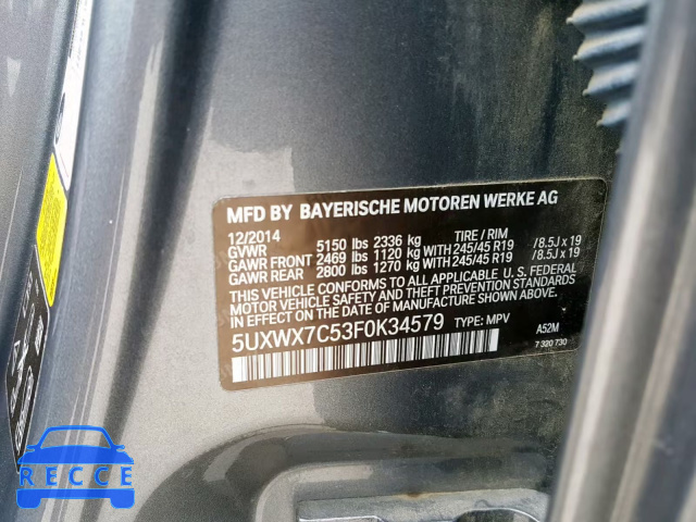 2015 BMW X3 XDRIVE3 5UXWX7C53F0K34579 image 9