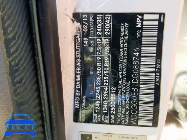 2013 MERCEDES-BENZ GLK 250 BL WDCGG0EB1DG088746 image 9