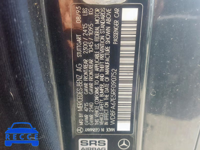 1994 MERCEDES-BENZ SL 500 WDBFA67E5RF090752 зображення 9