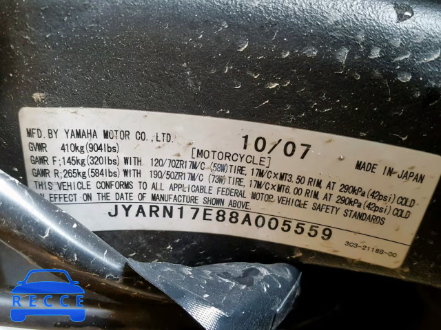 2008 YAMAHA FZ1 S JYARN17E88A005559 зображення 9