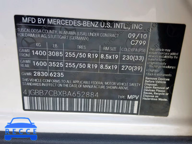 2011 MERCEDES-BENZ ML 550 4MA 4JGBB7CBXBA652884 Bild 9