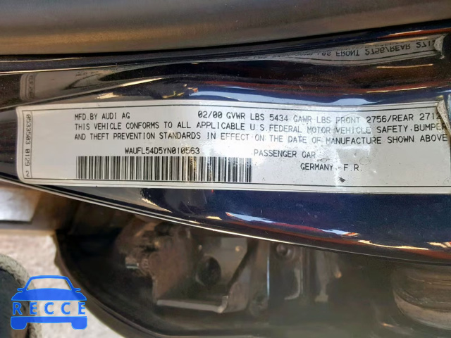 2000 AUDI A8 QUATTRO WAUFL54D5YN010563 image 9