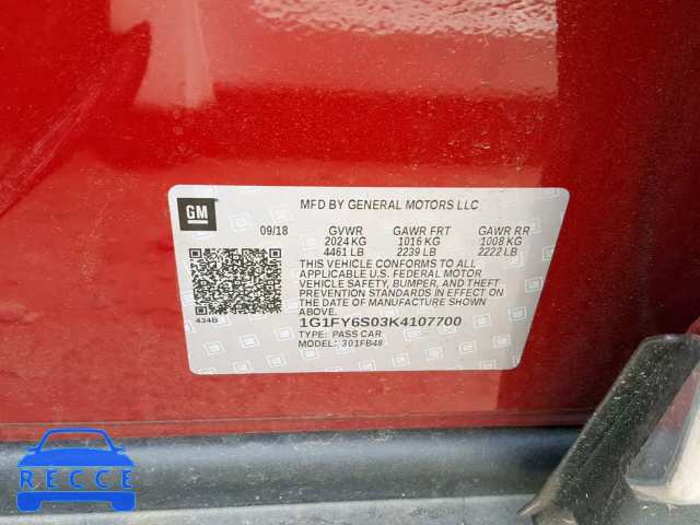 2019 CHEVROLET BOLT EV LT 1G1FY6S03K4107700 зображення 9