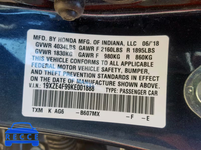 2019 HONDA INSIGHT TO 19XZE4F99KE001888 image 9