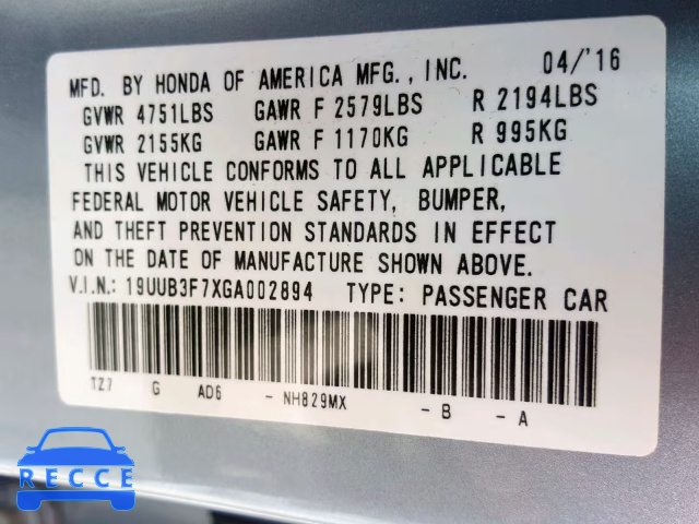 2016 ACURA TLX ADVANC 19UUB3F7XGA002894 image 9