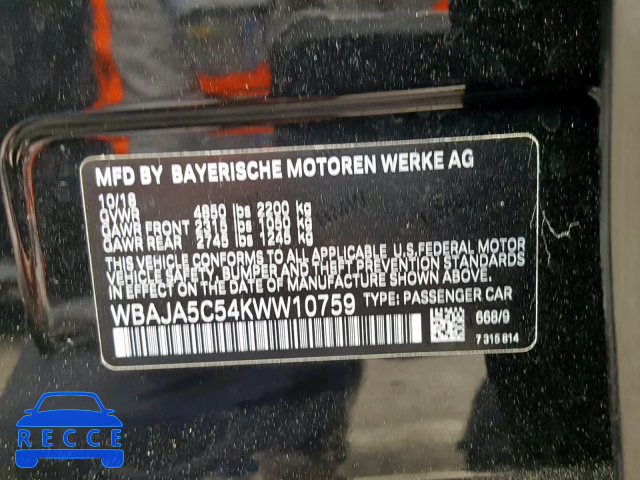 2019 BMW 530 I WBAJA5C54KWW10759 image 9