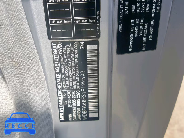 2001 MERCEDES-BENZ SL 500 WDBFA68F31F199593 image 9