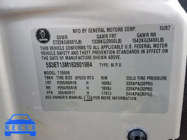 2008 SAAB 9-7X 5.3I 5S3ET13M182801984 image 9