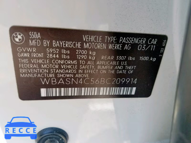 2011 BMW 550 GT WBASN4C56BC209914 зображення 9