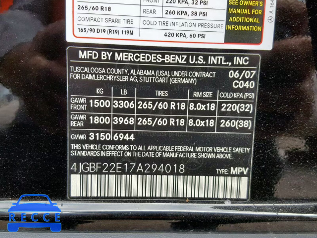 2007 MERCEDES-BENZ GL 320 CDI 4JGBF22E17A294018 зображення 9