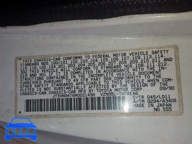 1991 TOYOTA PICKUP CAB JT5VN94T6M0021498 image 9