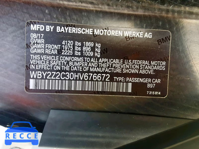 2017 BMW I8 WBY2Z2C30HV676672 зображення 9