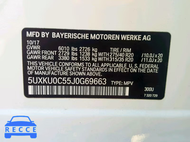2018 BMW X6 SDRIVE3 5UXKU0C55J0G69663 зображення 9