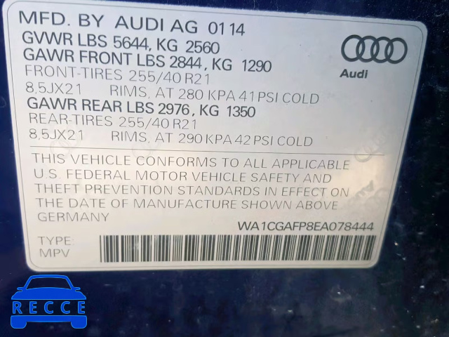 2014 AUDI SQ5 PREMIU WA1CGAFP8EA078444 image 9