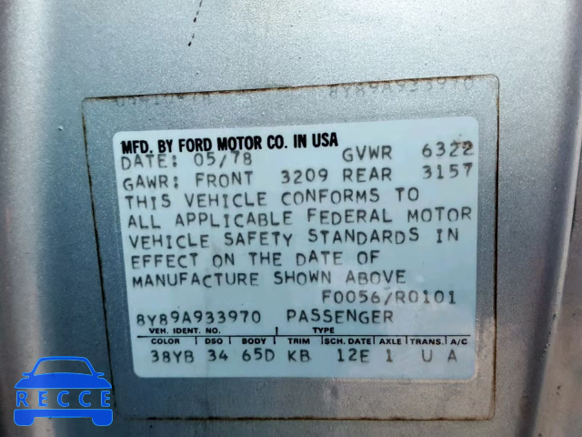 1978 LINCOLN CONTINENTL 8Y89A933970 Bild 9