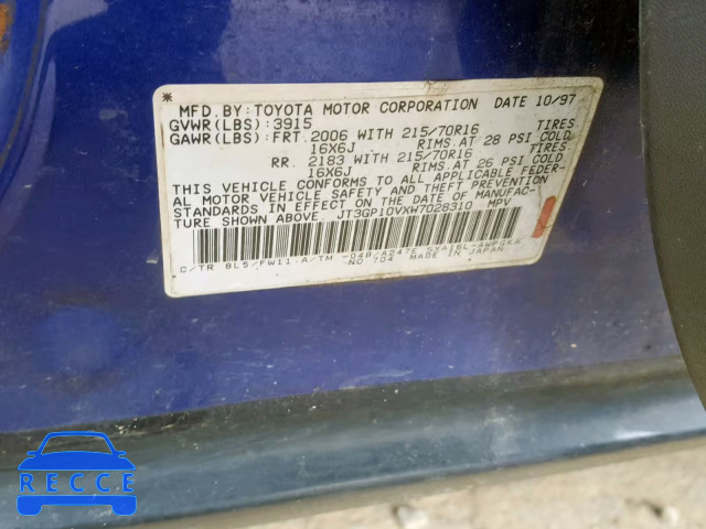 1998 TOYOTA RAV 4 JT3GP10VXW7028310 image 9