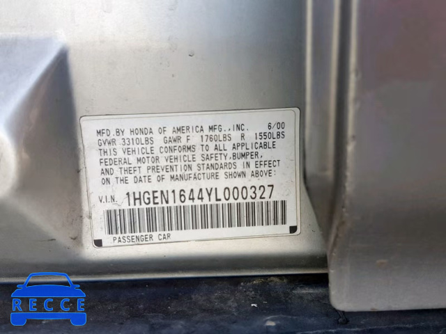 2000 HONDA CIVIC GX 1HGEN1644YL000327 image 9